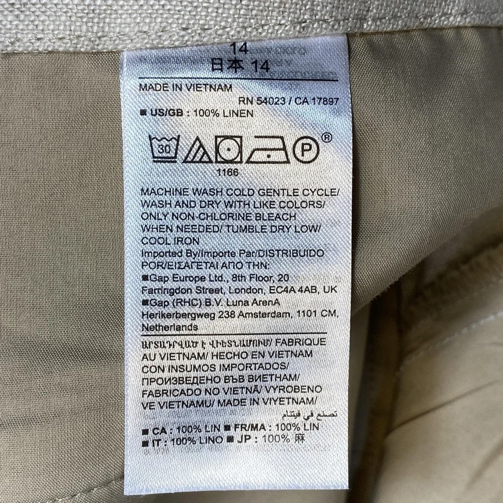 Banana Republic Pants Womens 14 Beige Linen Straight Leg Lightweight Summer Work
